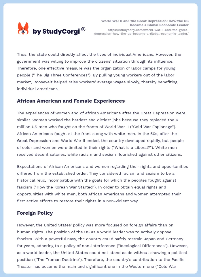 World War II and the Great Depression: How the US Became a Global Economic Leader. Page 2