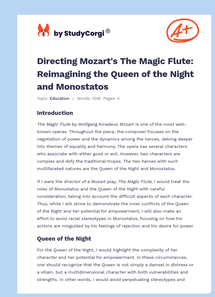 Directing Mozart's The Magic Flute: Reimagining the Queen of the Night and Monostatos. Page 1