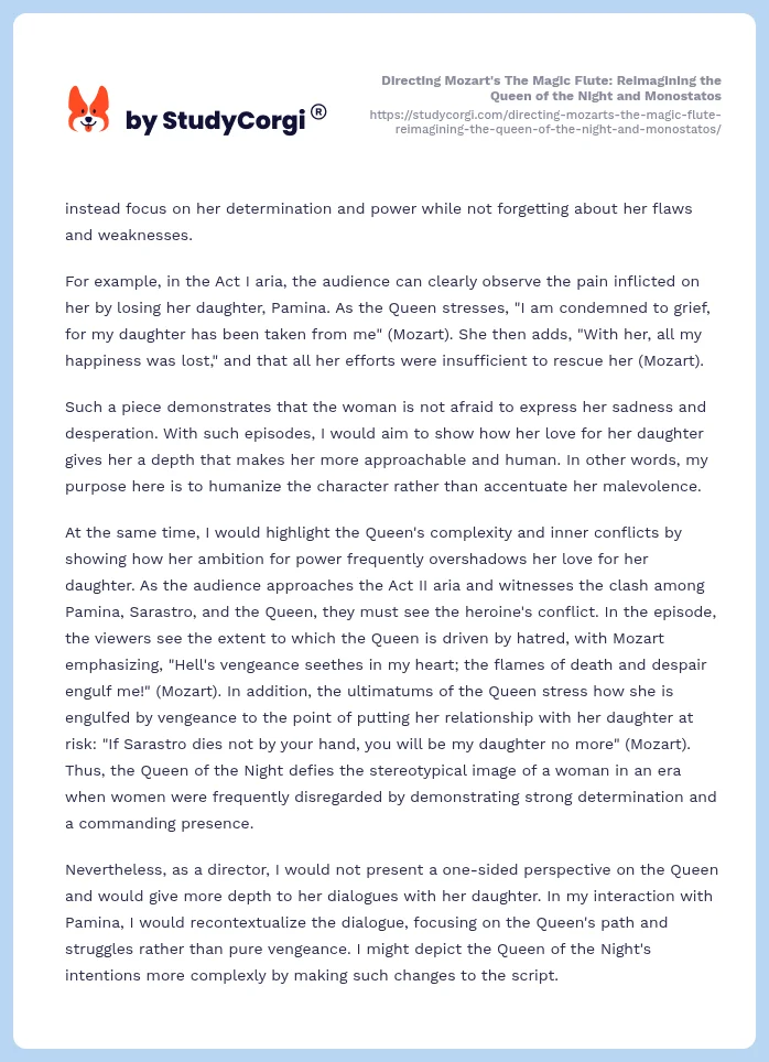 Directing Mozart's The Magic Flute: Reimagining the Queen of the Night and Monostatos. Page 2