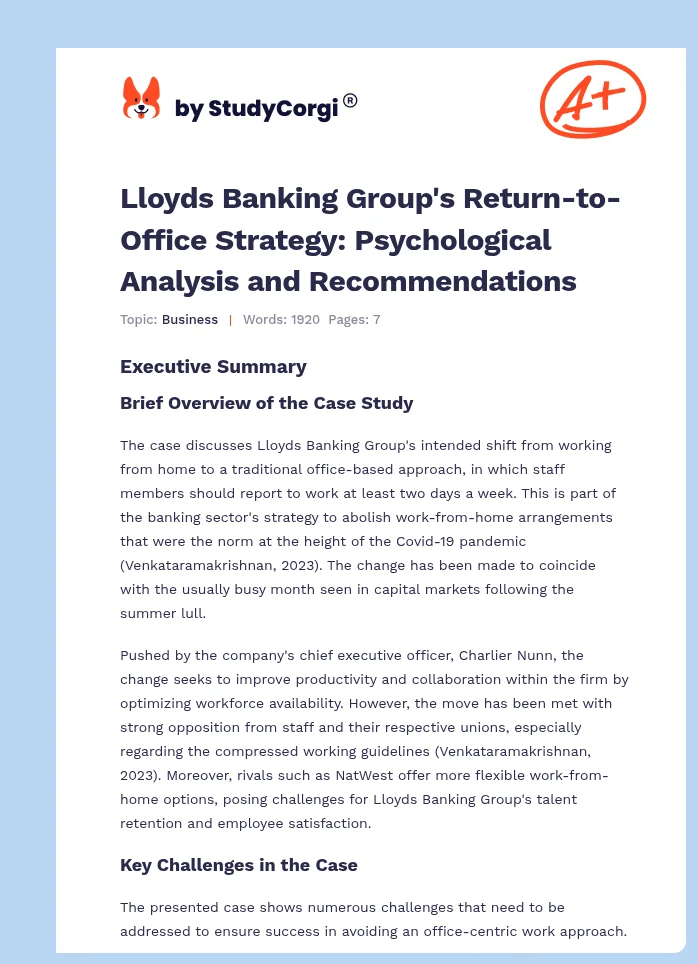 Lloyds Banking Group's Return-to-Office Strategy: Psychological Analysis and Recommendations. Page 1