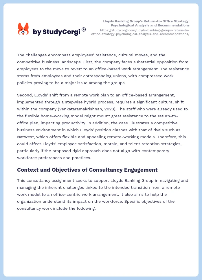 Lloyds Banking Group's Return-to-Office Strategy: Psychological Analysis and Recommendations. Page 2