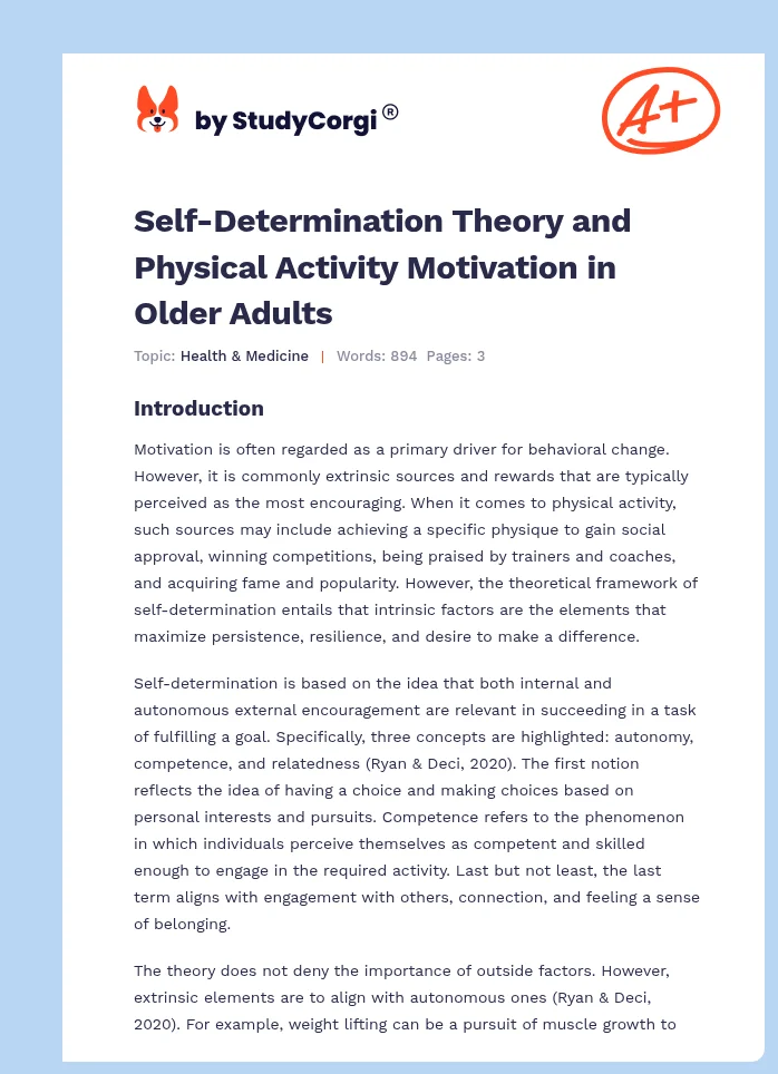 Self-Determination Theory and Physical Activity Motivation in Older Adults. Page 1