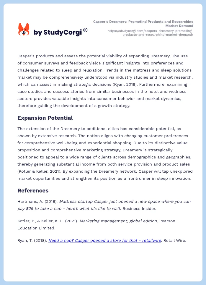 Casper’s Dreamery: Promoting Products and Researching Market Demand. Page 2