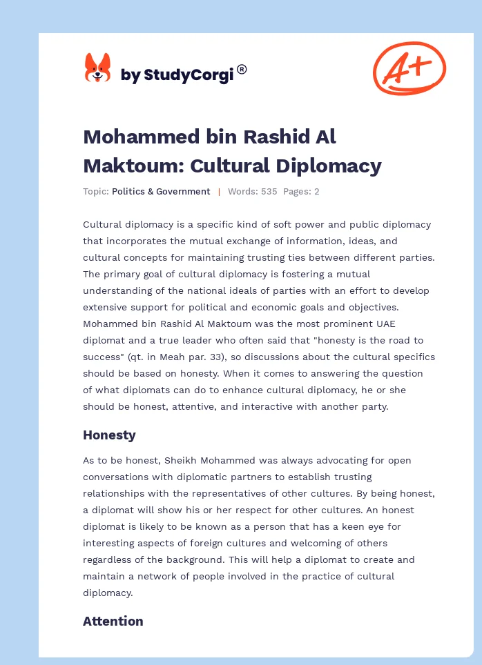 Mohammed bin Rashid Al Maktoum: Cultural Diplomacy. Page 1