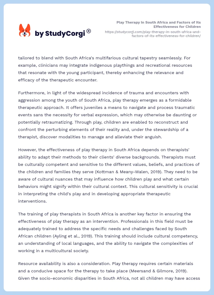Play Therapy in South Africa and Factors of Its Effectiveness for Children. Page 2