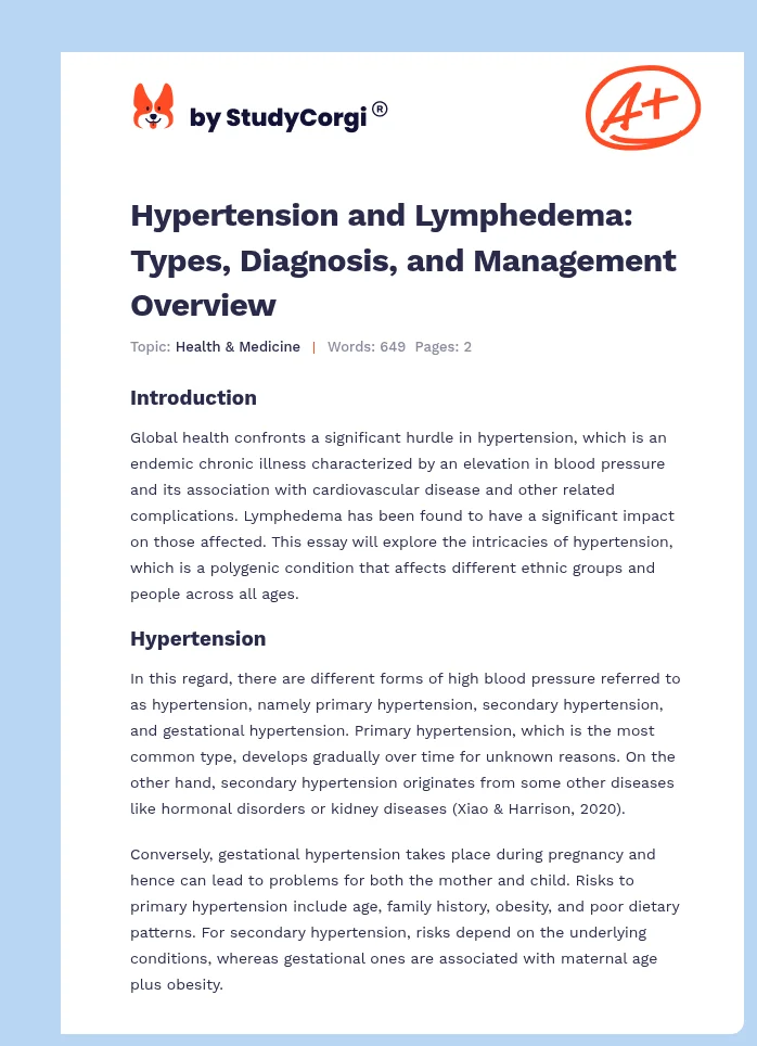 Hypertension and Lymphedema: Types, Diagnosis, and Management Overview. Page 1