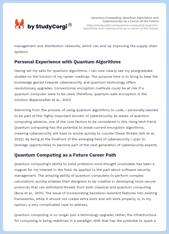 Quantum Computing, Quantum Algorithms and Cybersecurity as a Carrer of the Future. Page 2