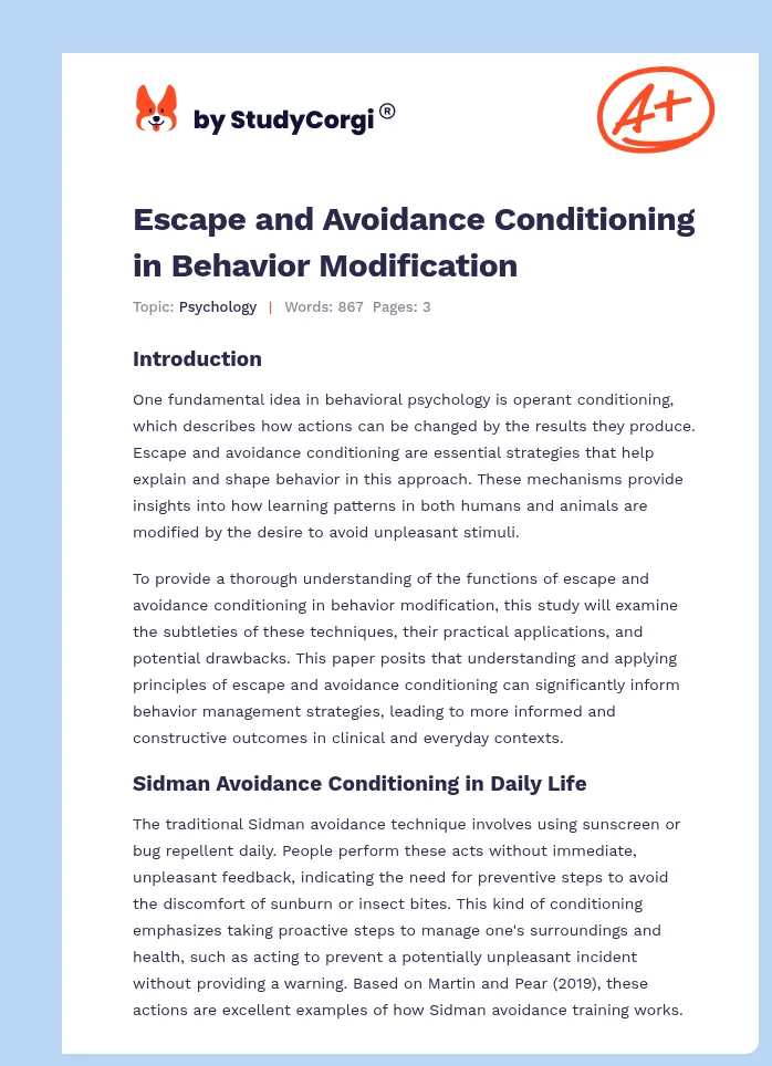 Escape and Avoidance Conditioning in Behavior Modification. Page 1