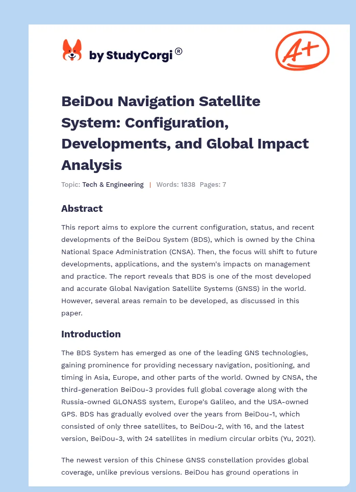 BeiDou Navigation Satellite System: Configuration, Developments, and Global Impact Analysis. Page 1