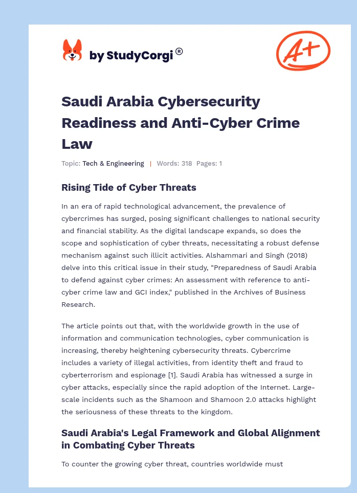 Saudi Arabia Cybersecurity Readiness and Anti-Cyber Crime Law. Page 1