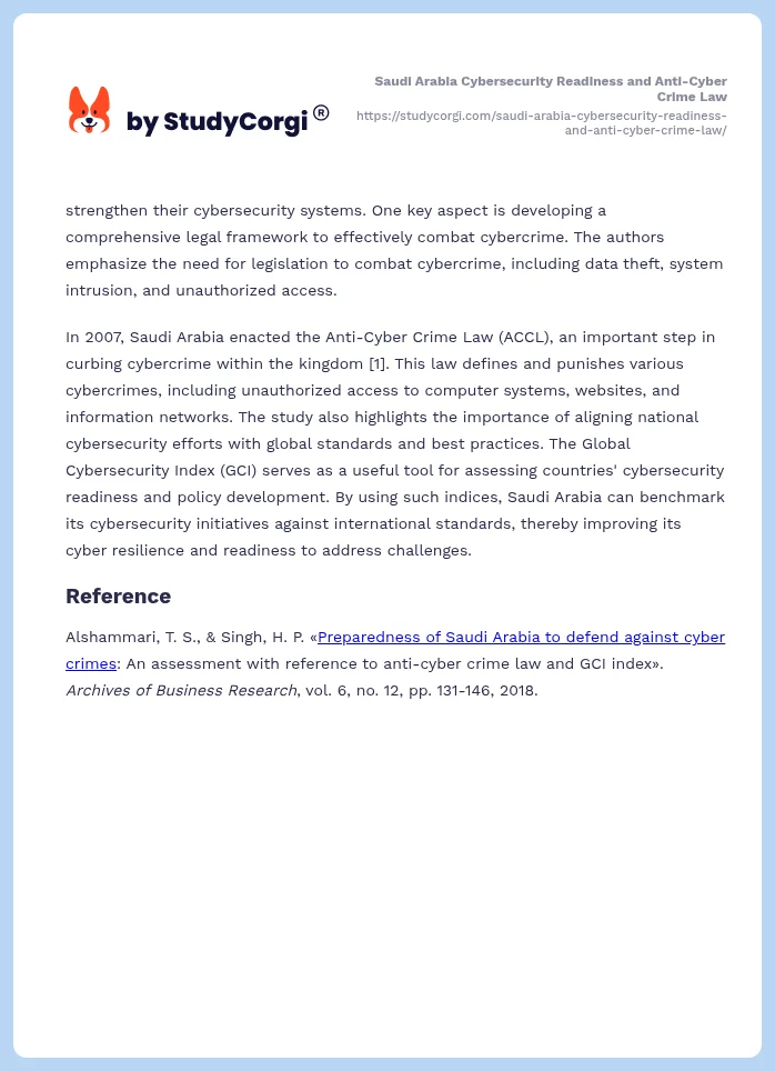 Saudi Arabia Cybersecurity Readiness and Anti-Cyber Crime Law. Page 2