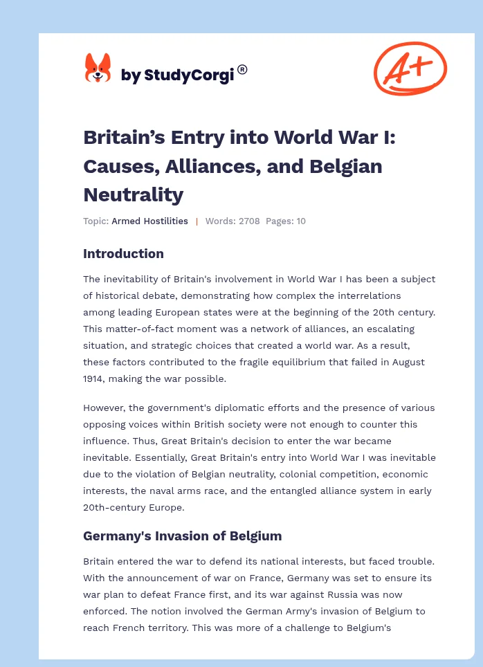 Britain’s Entry into World War I: Causes, Alliances, and Belgian Neutrality. Page 1