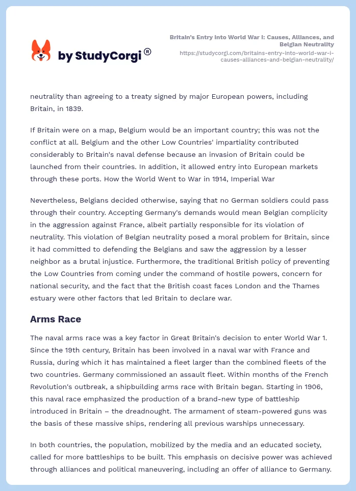 Britain’s Entry into World War I: Causes, Alliances, and Belgian Neutrality. Page 2