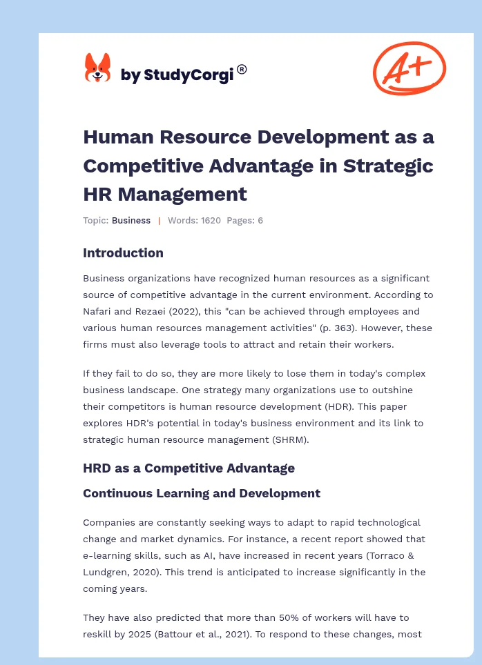 Human Resource Development as a Competitive Advantage in Strategic HR Management. Page 1