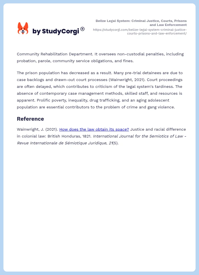 Belize Legal System: Criminal Justice, Courts, Prisons and Law Enforcement. Page 2