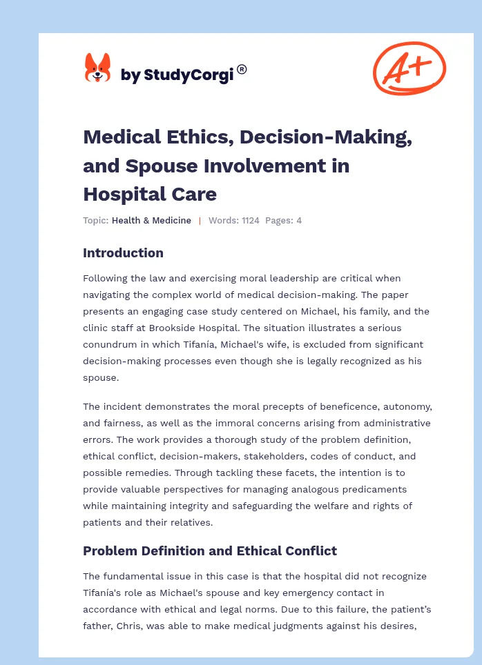 Medical Ethics, Decision-Making, and Spouse Involvement in Hospital Care. Page 1