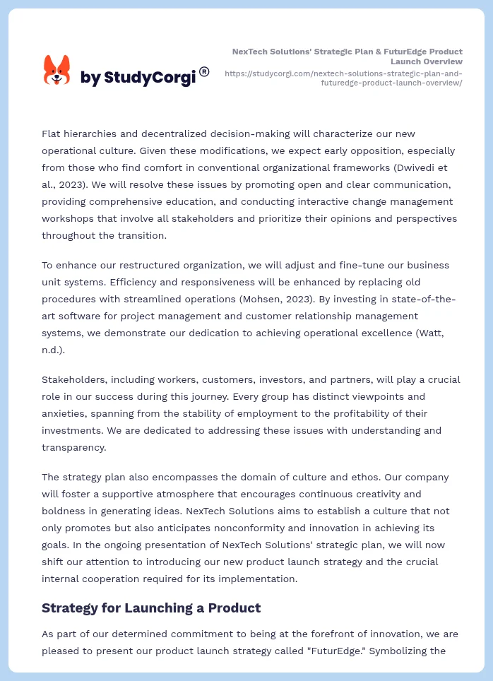 NexTech Solutions' Strategic Plan & FuturEdge Product Launch Overview. Page 2