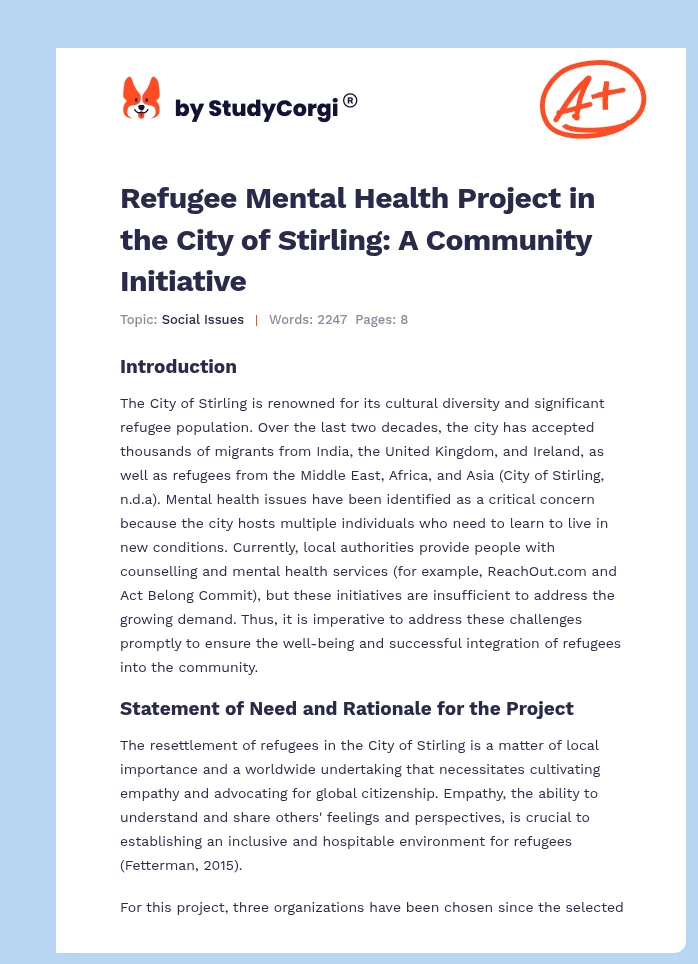 Refugee Mental Health Project in the City of Stirling: A Community Initiative. Page 1