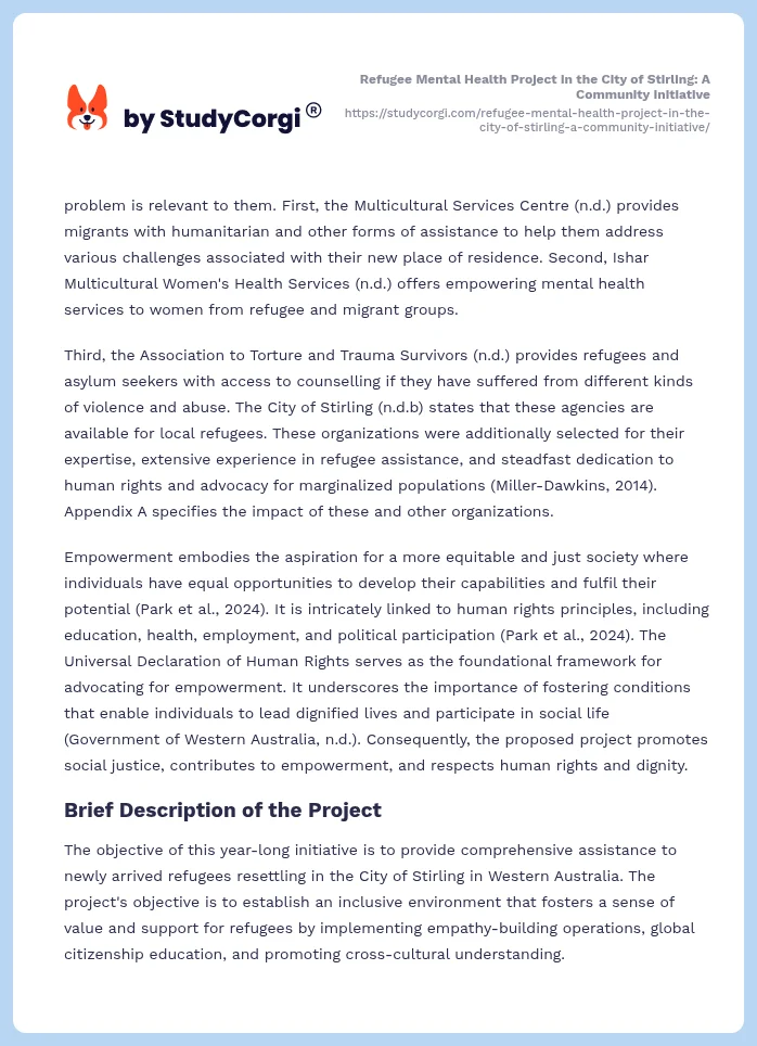 Refugee Mental Health Project in the City of Stirling: A Community Initiative. Page 2