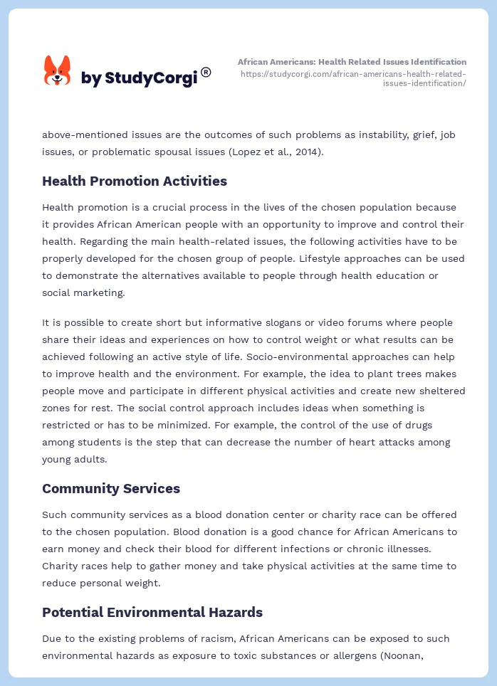 African Americans: Health Related Issues Identification. Page 2