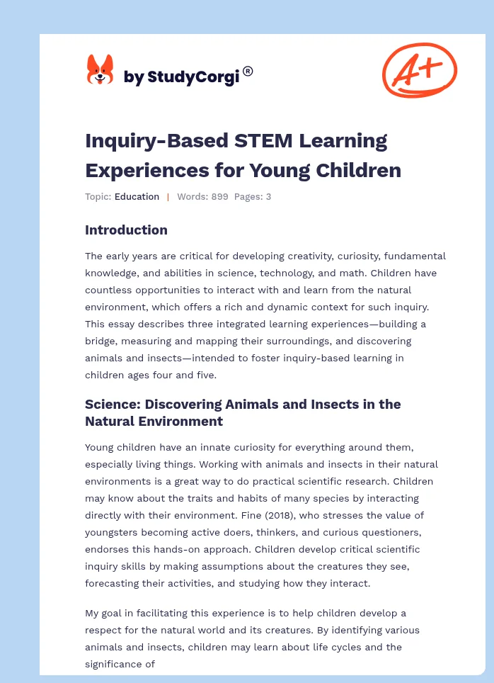 Inquiry-Based STEM Learning Experiences for Young Children. Page 1