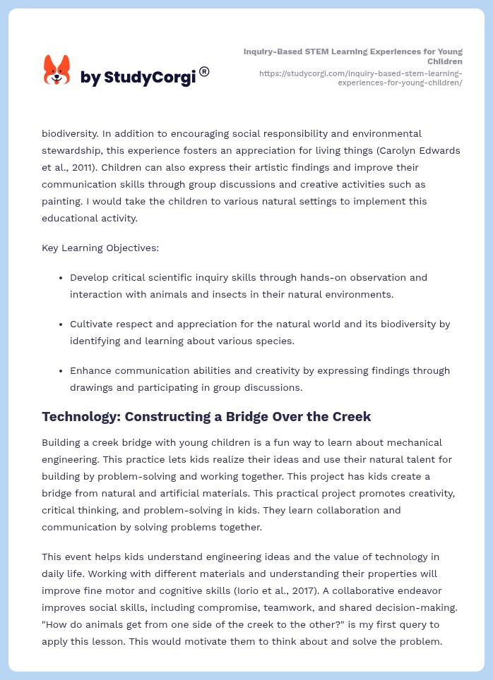 Inquiry-Based STEM Learning Experiences for Young Children. Page 2