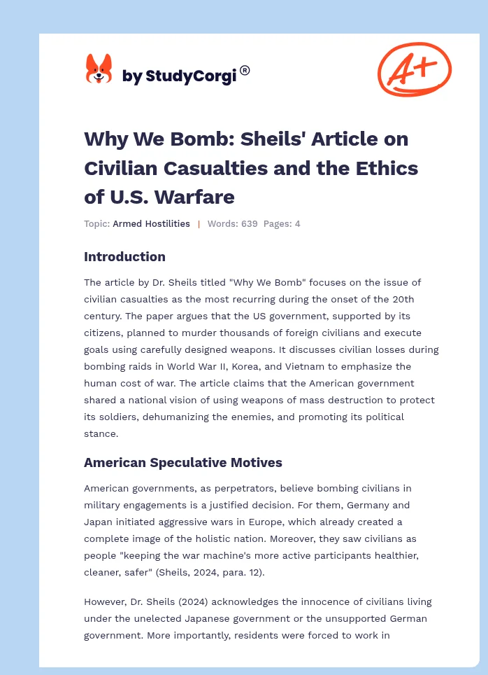Why We Bomb: Sheils' Article on Civilian Casualties and the Ethics of U.S. Warfare. Page 1