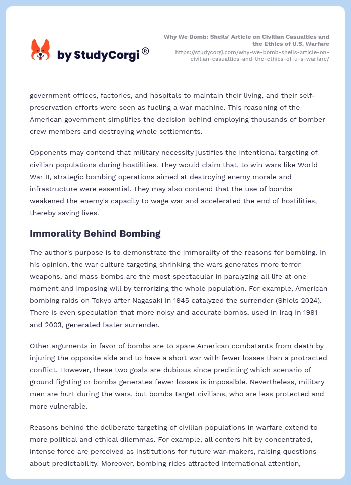 Why We Bomb: Sheils' Article on Civilian Casualties and the Ethics of U.S. Warfare. Page 2