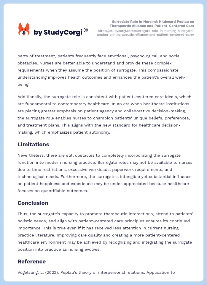 Surrogate Role in Nursing: Hildegard Peplau on Therapeutic Alliance and Patient-Centered Care. Page 2