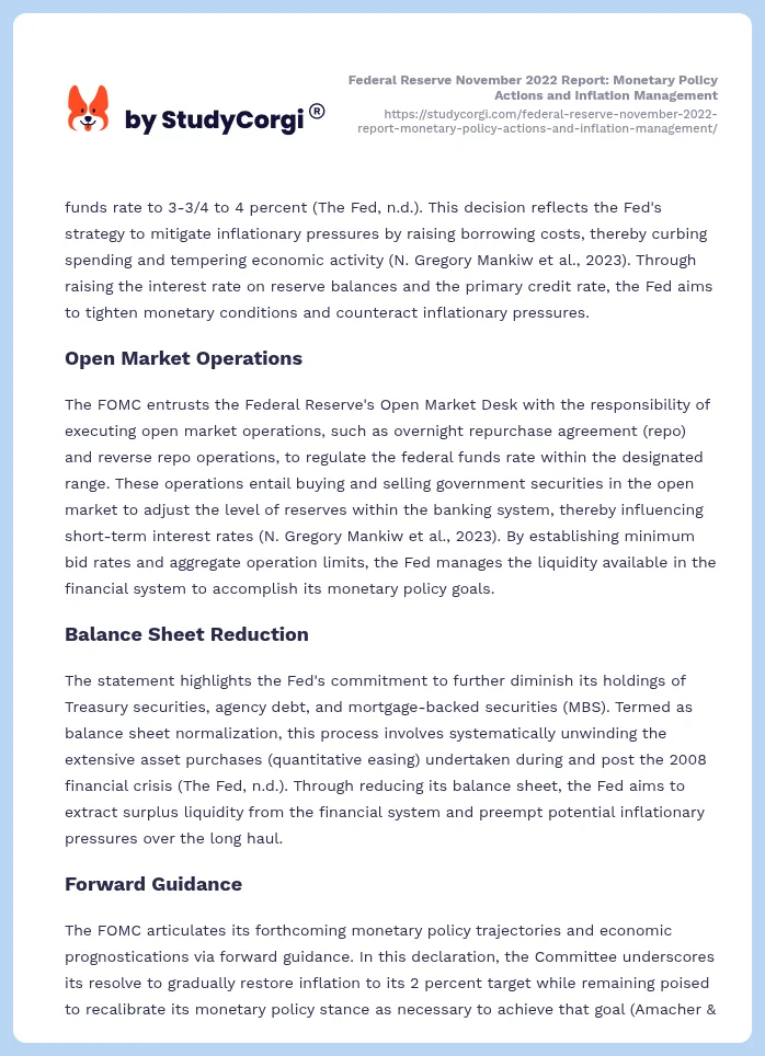 Federal Reserve November 2022 Report: Monetary Policy Actions and Inflation Management. Page 2
