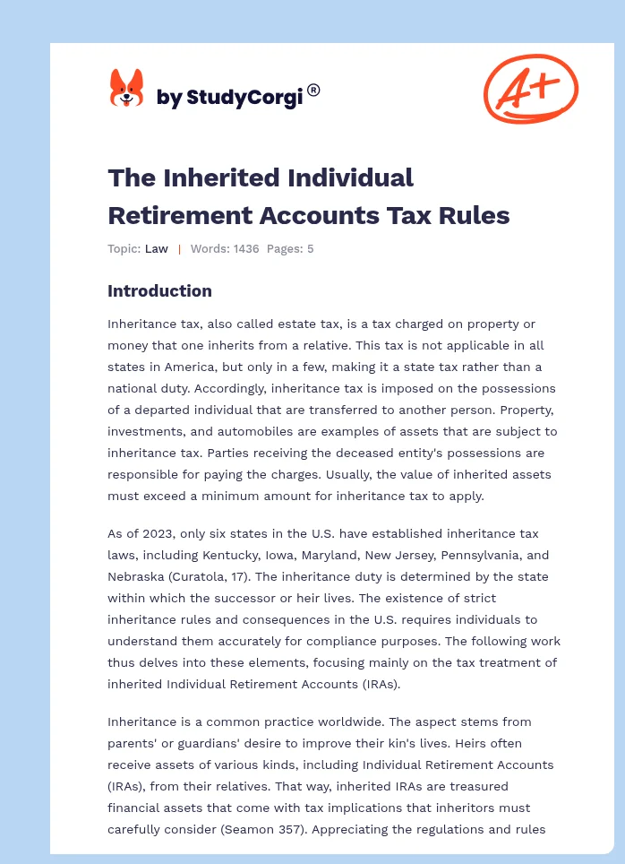 The Inherited Individual Retirement Accounts Tax Rules. Page 1
