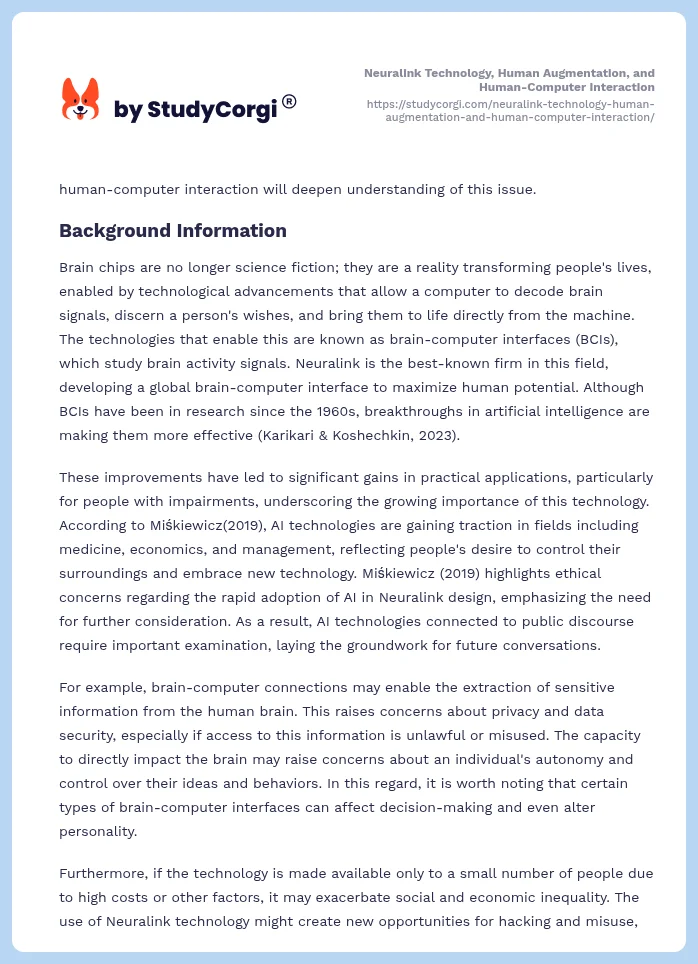 Neuralink Technology, Human Augmentation, and Human-Computer Interaction. Page 2