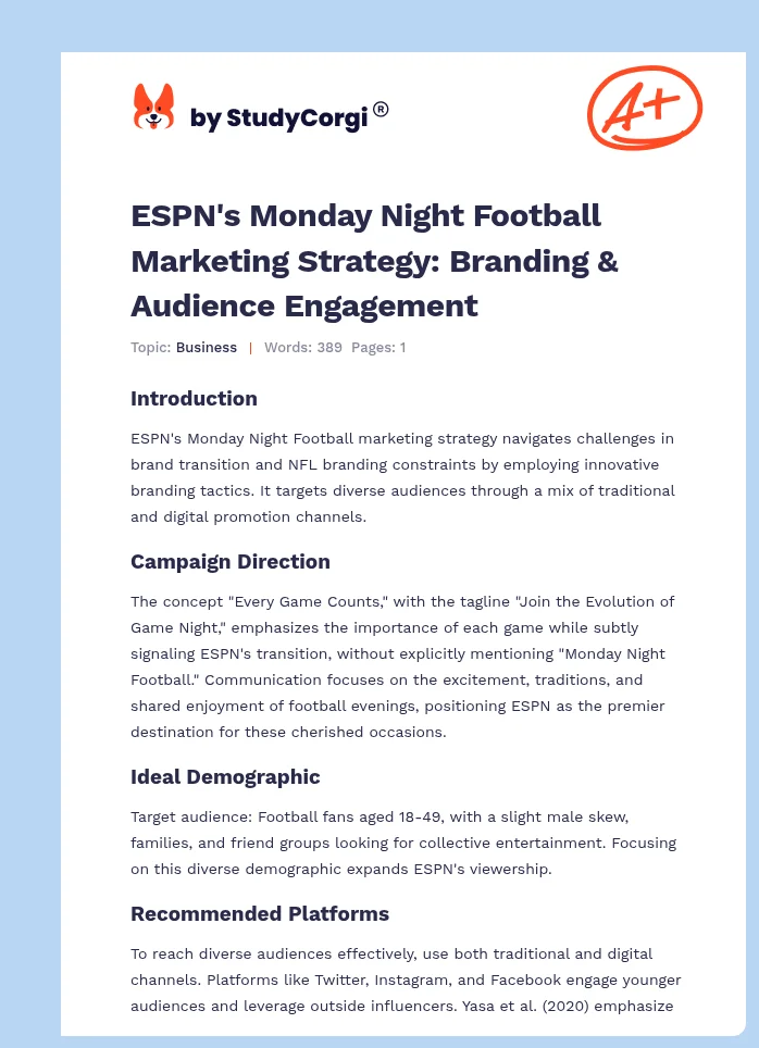 ESPN's Monday Night Football Marketing Strategy: Branding & Audience Engagement. Page 1