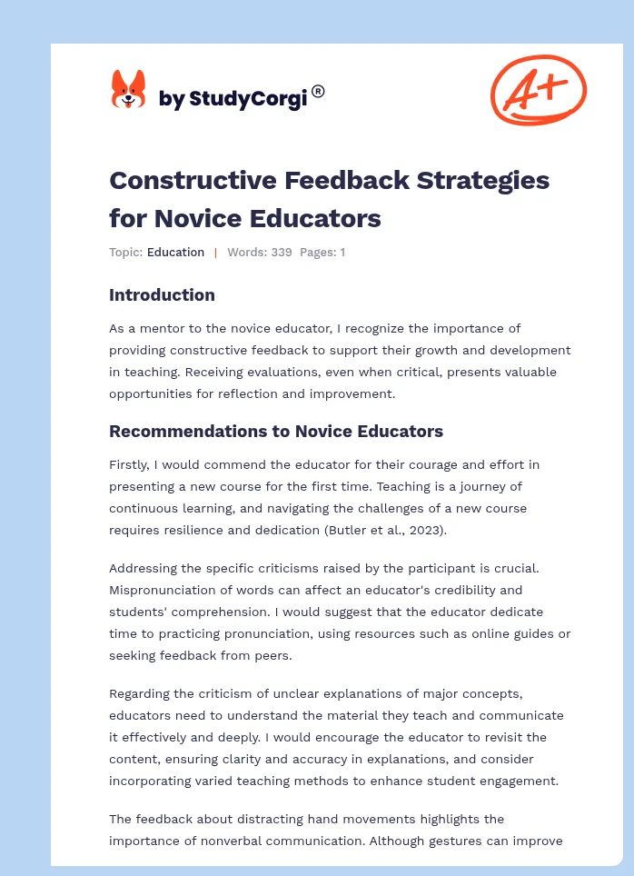 Constructive Feedback Strategies for Novice Educators. Page 1