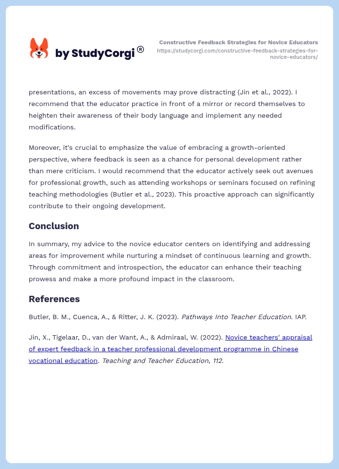 Constructive Feedback Strategies for Novice Educators. Page 2