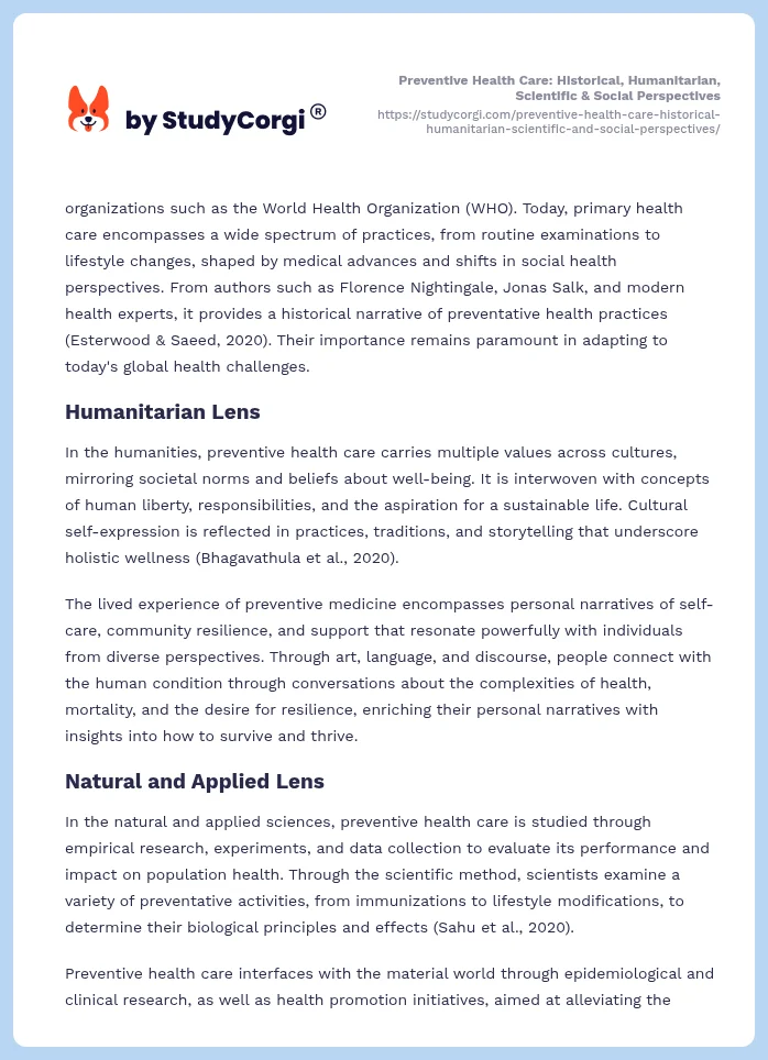 Preventive Health Care: Historical, Humanitarian, Scientific & Social Perspectives. Page 2