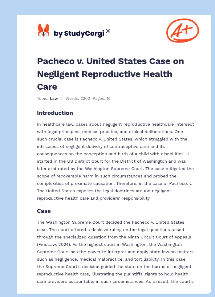Pacheco v. United States Case on Negligent Reproductive Health Care. Page 1