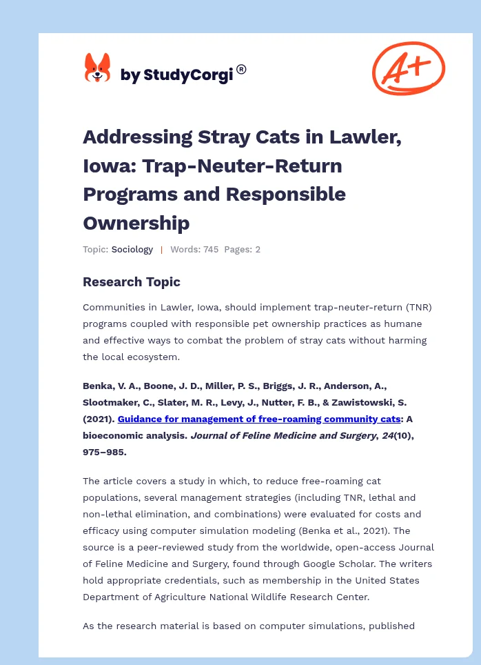 Addressing Stray Cats in Lawler, Iowa: Trap-Neuter-Return Programs and Responsible Ownership. Page 1
