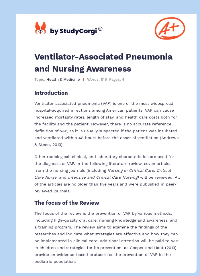Ventilator-Associated Pneumonia and Nursing Awareness. Page 1