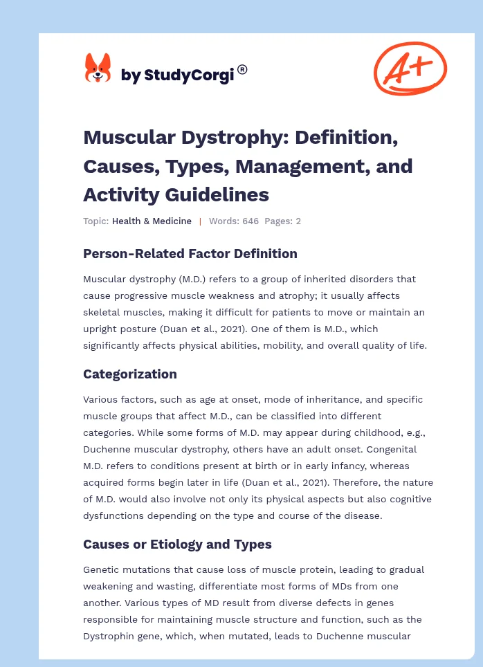 Muscular Dystrophy: Definition, Causes, Types, Management, and Activity Guidelines. Page 1