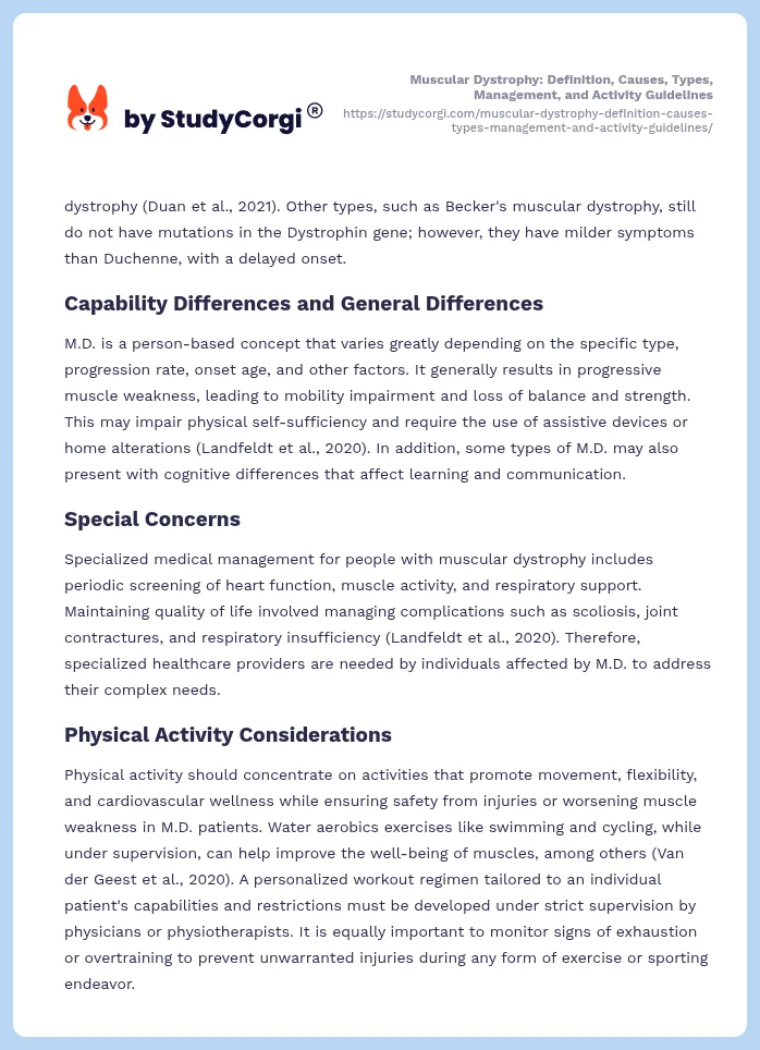 Muscular Dystrophy: Definition, Causes, Types, Management, and Activity Guidelines. Page 2