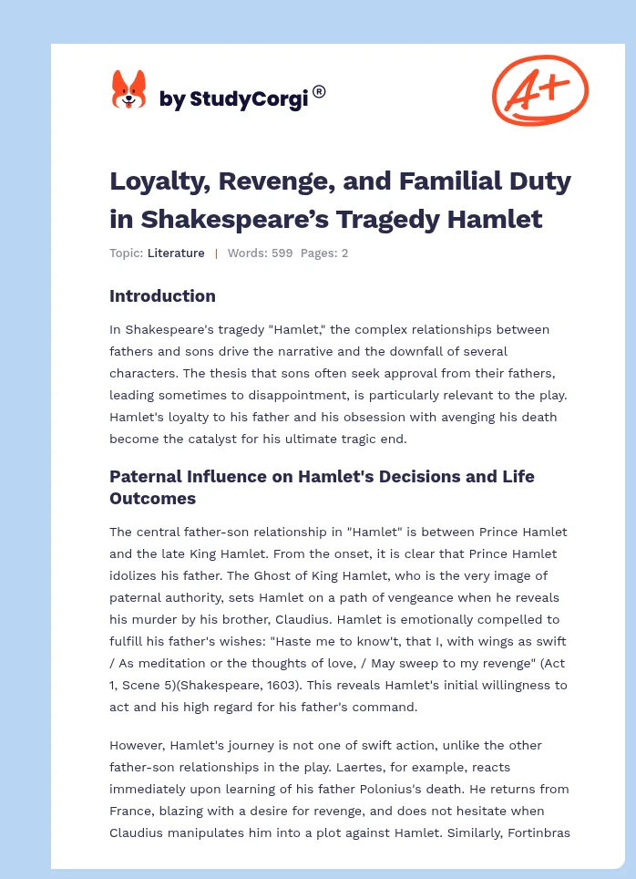 Loyalty, Revenge, and Familial Duty in Shakespeare’s Tragedy Hamlet. Page 1