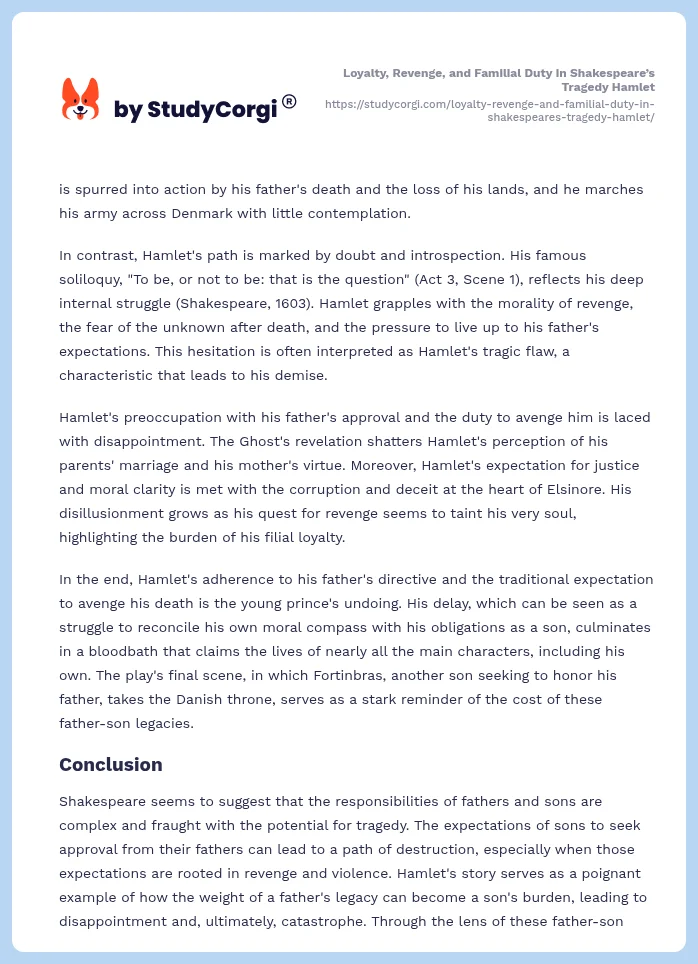 Loyalty, Revenge, and Familial Duty in Shakespeare’s Tragedy Hamlet. Page 2