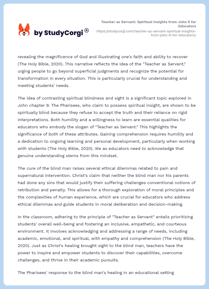 Teacher as Servant: Spiritual Insights from John 9 for Educators. Page 2