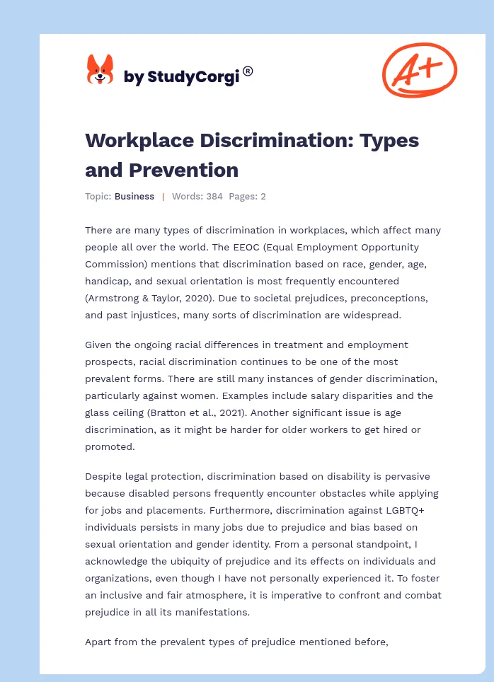 Workplace Discrimination: Types and Prevention. Page 1