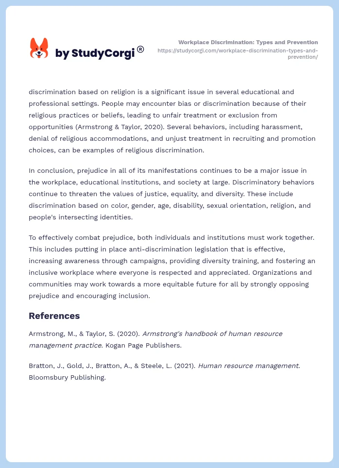 Workplace Discrimination: Types and Prevention. Page 2