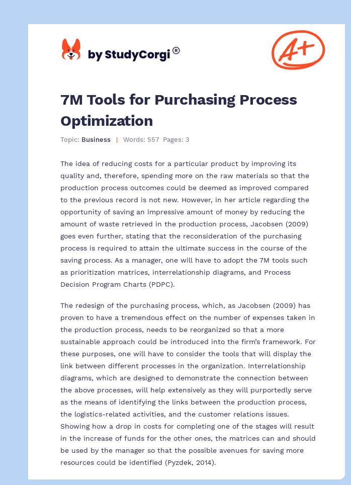7M Tools for Purchasing Process Optimization. Page 1