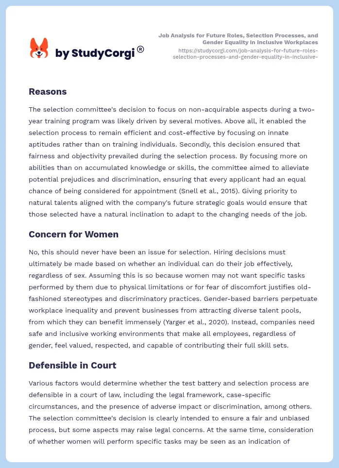 Job Analysis for Future Roles, Selection Processes, and Gender Equality in Inclusive Workplaces. Page 2