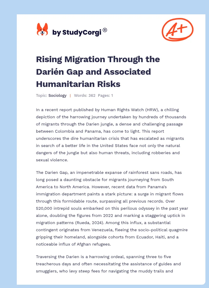 Rising Migration Through the Darién Gap and Associated Humanitarian Risks. Page 1