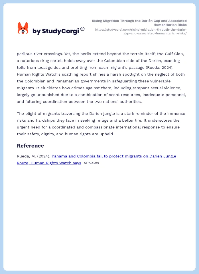 Rising Migration Through the Darién Gap and Associated Humanitarian Risks. Page 2